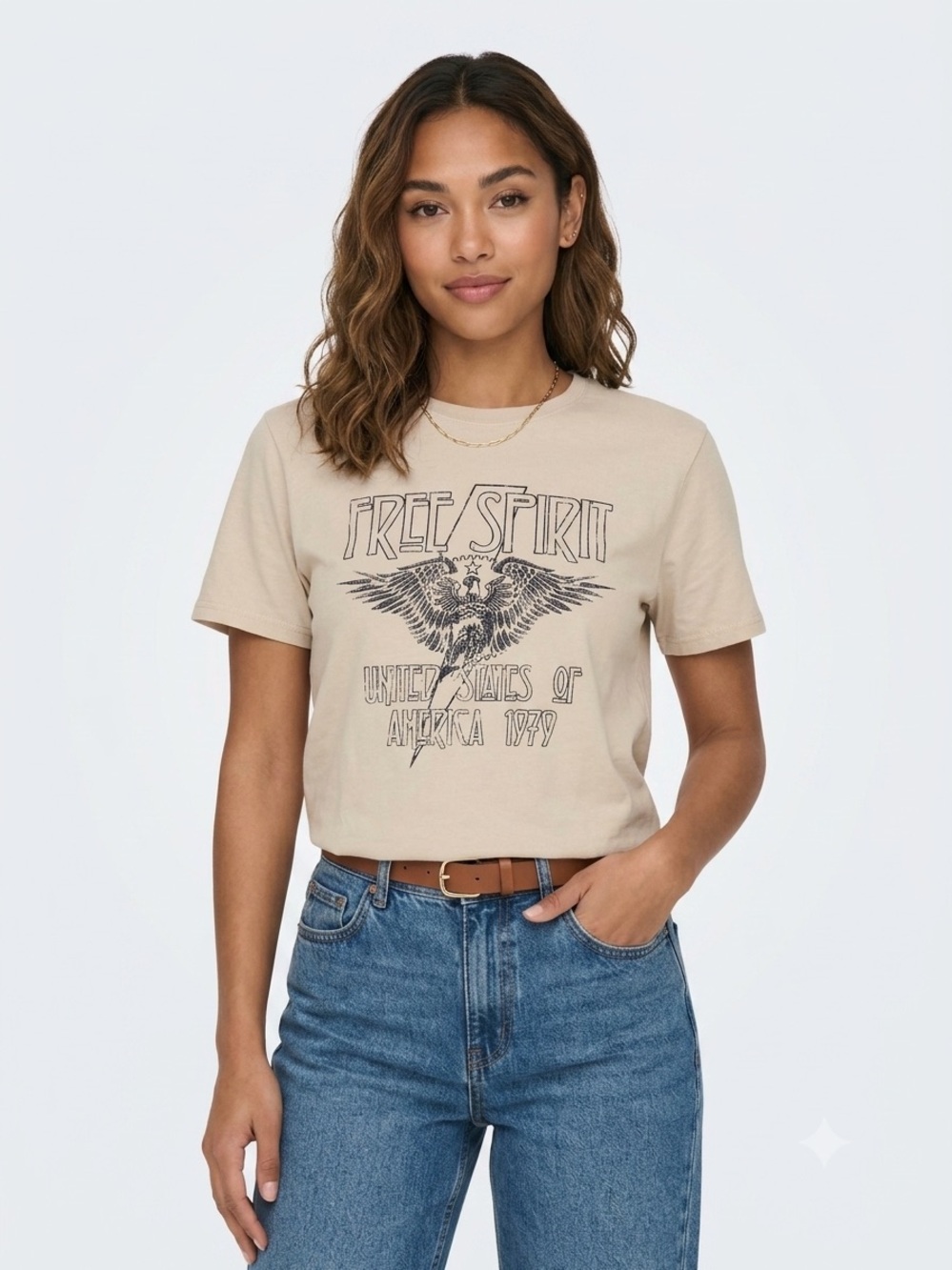 Papaya Free Spirit Graphic Tee Women’s Size S/M Beige 100% Cotton Eagle T-Shirt